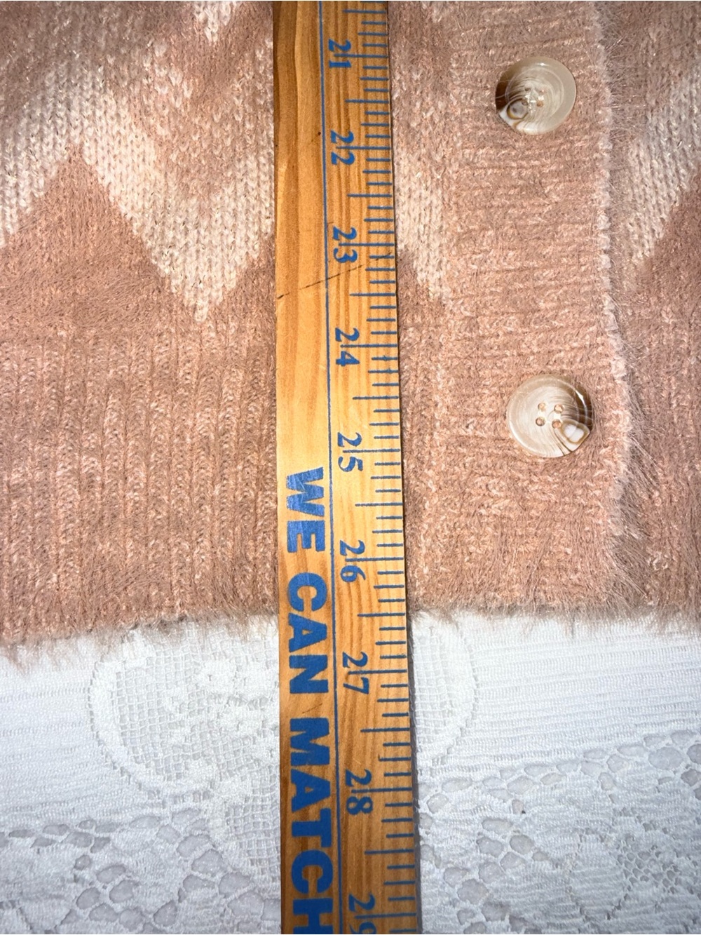 Hem & Thread Beige Fuzzy Chevron Knit Button Up Cardigan Sweater Large - Picture 8 of 13